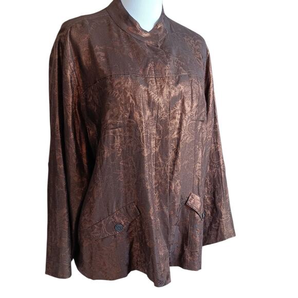 CHICO'S 3 Dressy Silk Linen Evening Jacket Blazer XL Metallic Event Brown Bronze - Picture 3 of 10